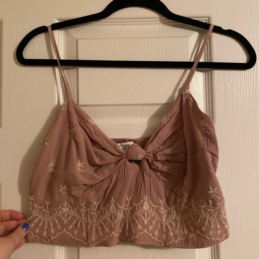 AE fashion top pink and embroidered white
